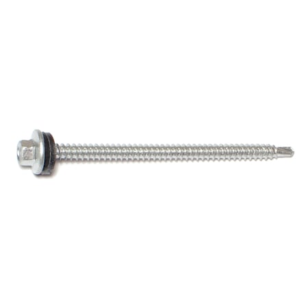 Midwest Fastener Self-Drilling Screw, #10 x 3 in, Silver Ruspert Steel Flange Hex Head External Hex Drive, 100 PK 07244